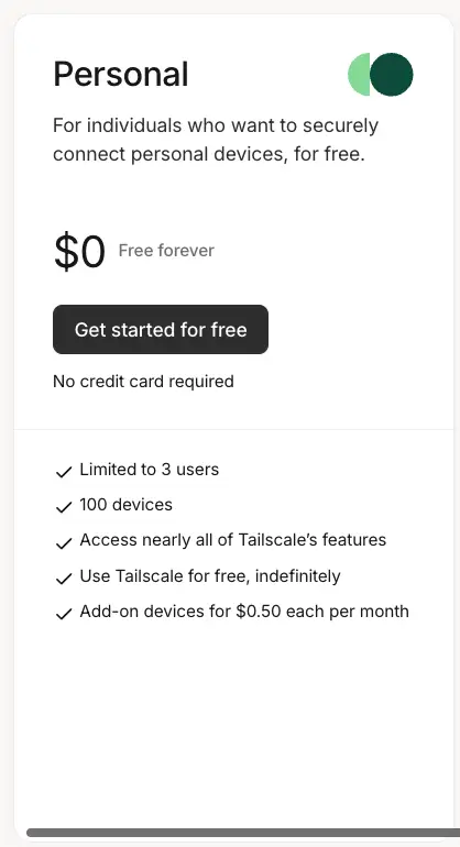 TailScale Free Tier